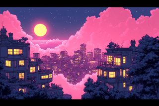 Pink Sky Cityscape at Night