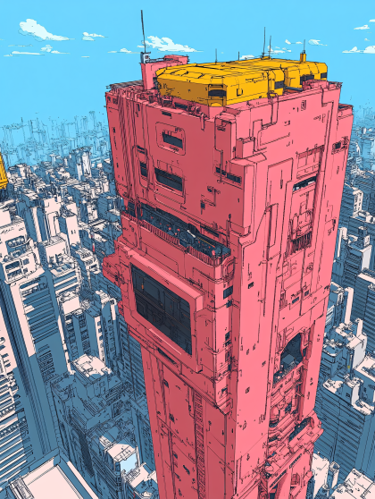 Pink Skyscraper in Futuristic City