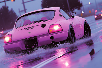 Pink Sports Car in Rain