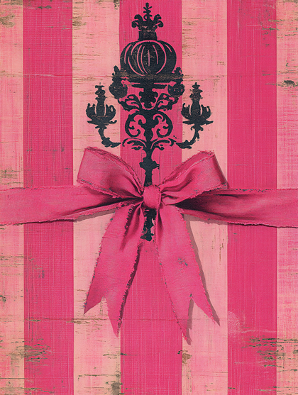 Pink Striped Gift With Black Chandelier Bow