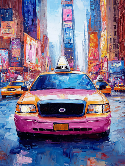 Pink Taxi In City Street