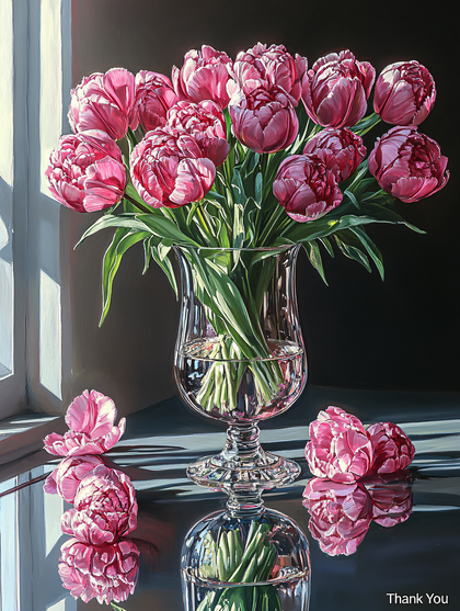 Pink Tulips in a Glass Vase