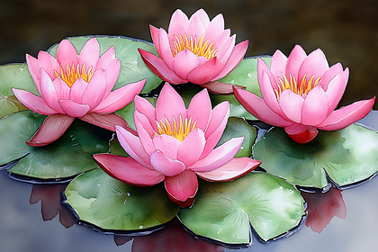Pink Water Lilies Watercolor