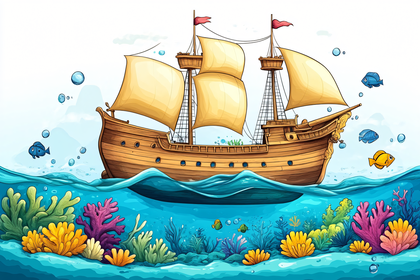 Pirate Ship Sailing Underwater
