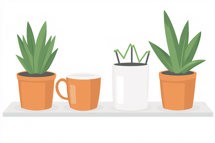 Plants And Coffee Mug On Shelf