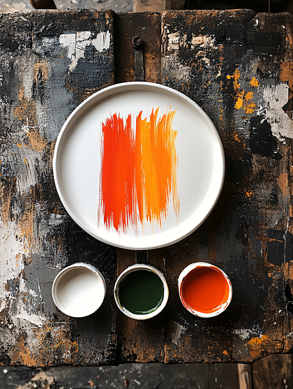 Plate with Paint Streaks and Paint Pots