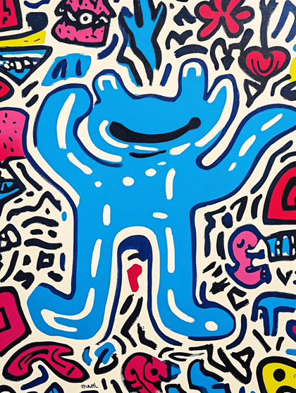 Playful Blue Character In Doodle Art Style