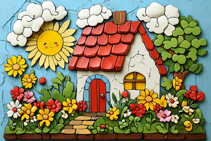 Playful Cartoon House with Flowers