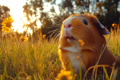 Playful Guinea Pig in Golden Light
