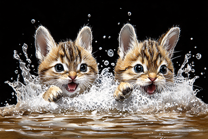 Playful Kittens Splashing Water
