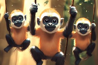 Playful Monkey Trio On Jungle Vines