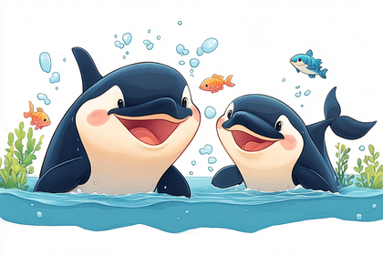 Playful Orca Duo With Fish