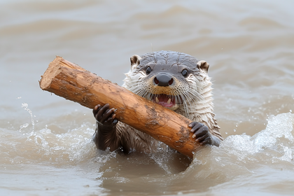 Playful Otter with Log