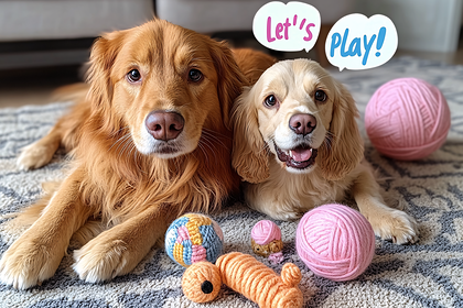 Playful Puppies With Yarn Balls