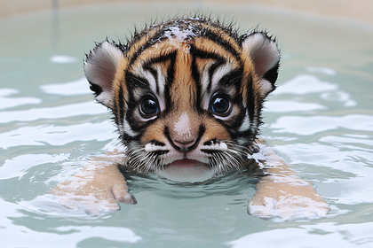 Playful Tiger Cub Swimming