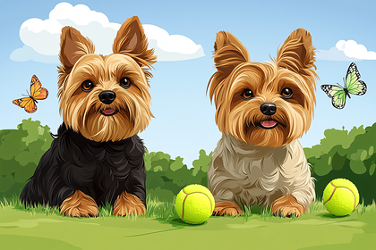 Playful Yorkies on a Sunny Day