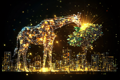 Polygonal Giraffe And Cityscape