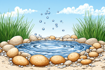 Pond Scene with Rocks and Bubbles
