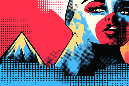 Pop Art Woman Portrait with Geometric Landscape