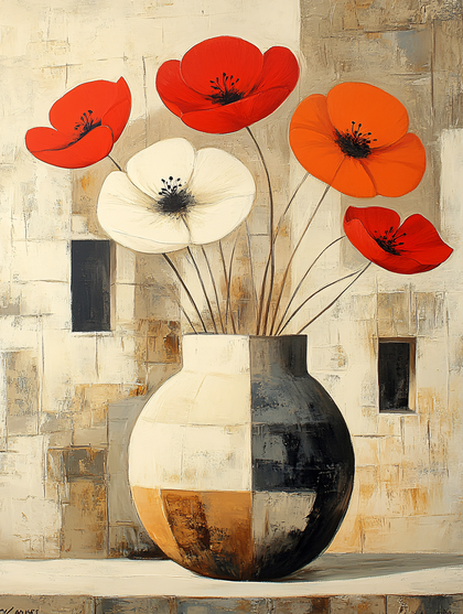 Poppies In Stone Vase Painting