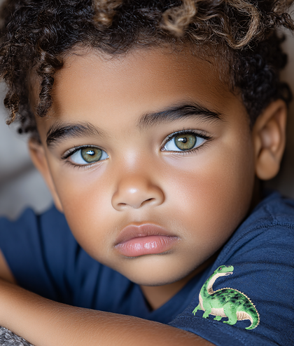 Portrait of a Child with a Dinosaur Patch