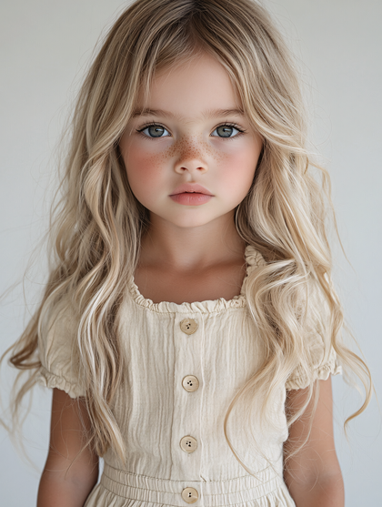 Portrait Of A Cute Girl With Wavy Blonde Hair