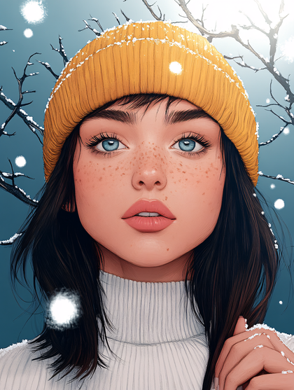 Portrait Of A Freckled Woman In Winter Beanie