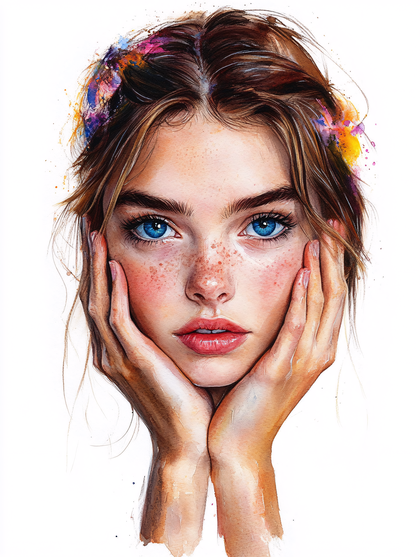 Portrait Of A Freckled Woman With Blue Eyes