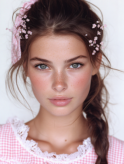 Portrait Of A Freckled Woman With Flowers