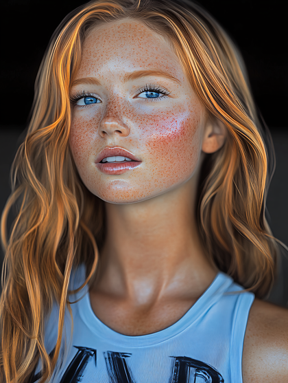 Portrait Of A Freckled Woman With Wavy Hair