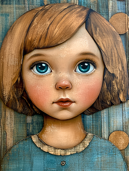 Portrait Of A Girl With Big Blue Eyes Wooden Panel