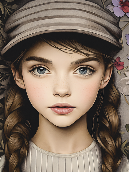 Portrait Of A Girl With Braids And Hat