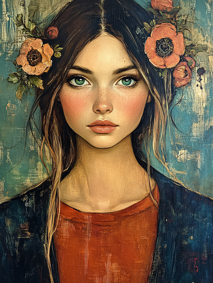 Portrait Of A Girl With Flower Crown