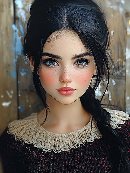 Portrait Of A Girl With Freckles And Knitted Collar