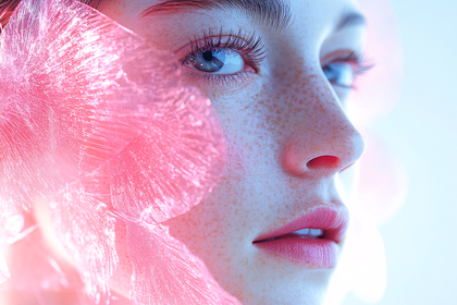 Portrait of a Girl with Pink Floral Overlay
