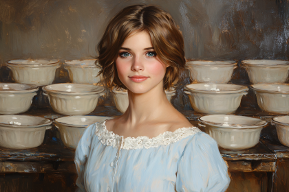 Portrait Of A Girl With White Bowls
