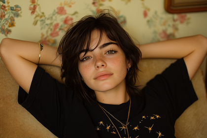 Portrait Of A Relaxed Young Woman With Freckles