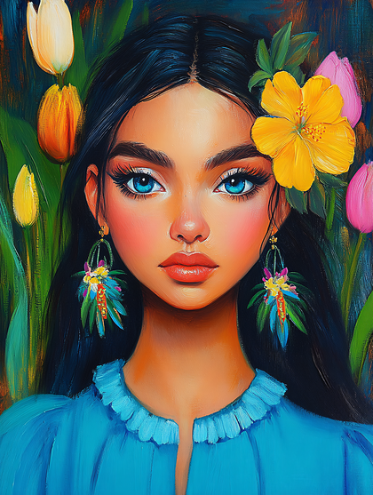 Portrait Of A Woman Adorned With Hibiscus