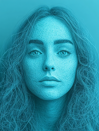 Portrait Of A Woman In Cyan Lines