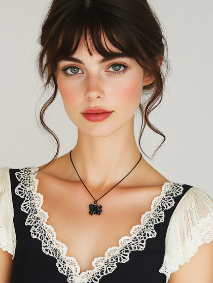 Portrait Of A Woman With Green Eyes And Black Dress