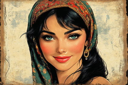 Portrait Of A Woman With Headscarf And Earrings
