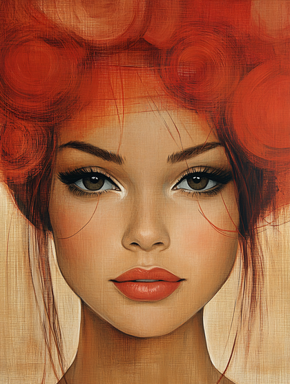 Portrait Of A Woman With Red Circular Hairstyle