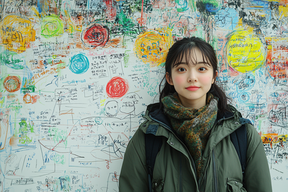 Portrait of a Young Woman in Winter Clothing against Graffiti Wall
