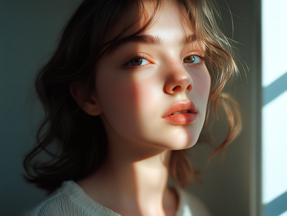Portrait Of A Young Woman With Freckles And Sunlight
