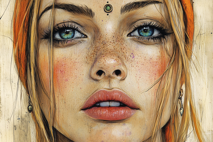 Portrait Of Freckled Woman With Headdress