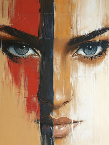 Portrait Of Woman With Color Block Face