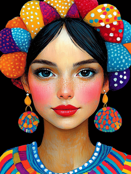 Portrait Of Woman With Colorful Headwear