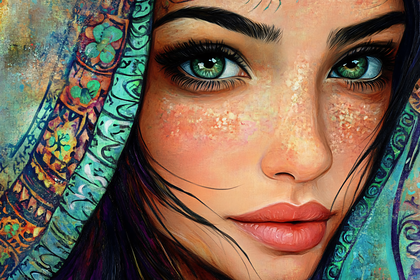 Portrait Of Woman With Teal Headscarf