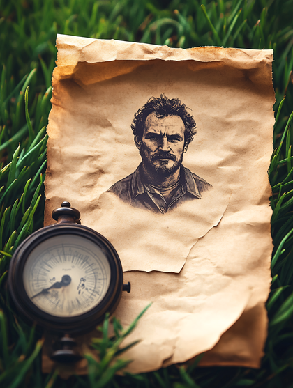 Portrait Sketch On Parchment With Compass