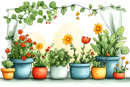 Potted Flowers on Windowsill
